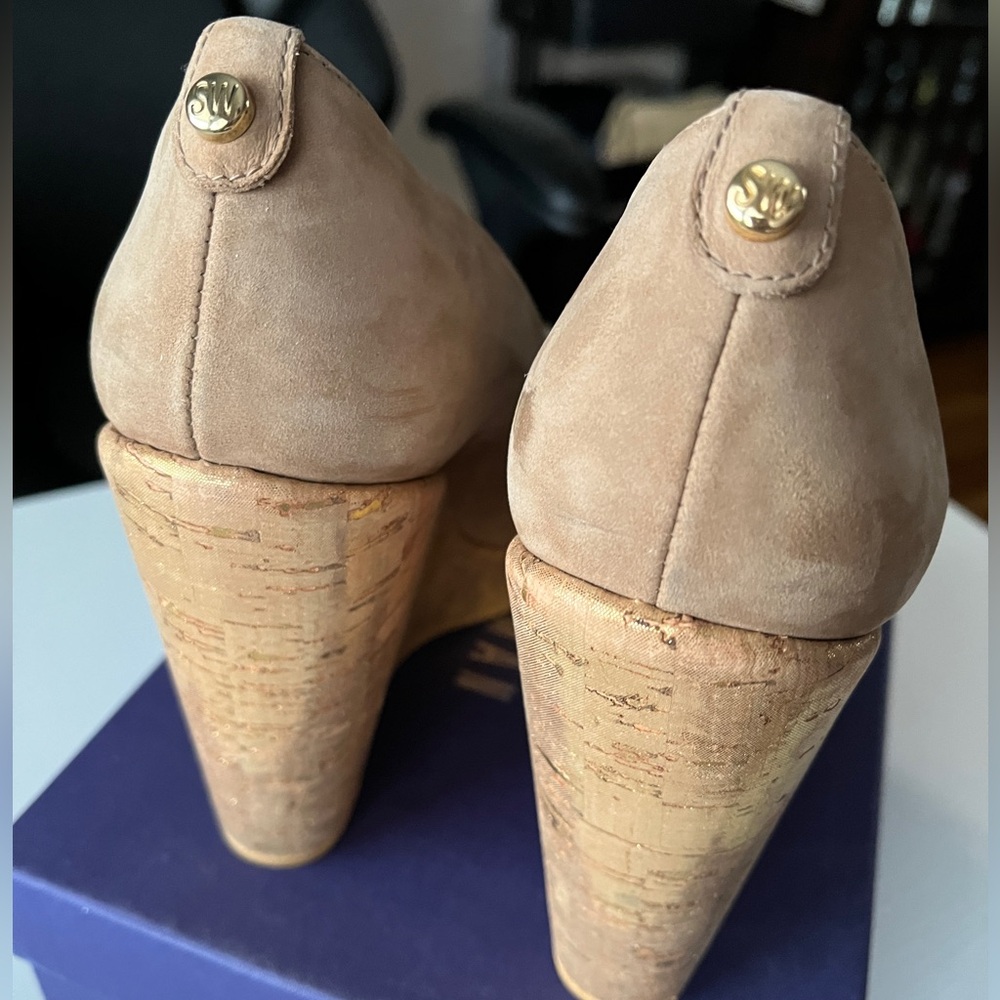 Stuart Weitzman Wedge Studswoon Nubuck And Gold C… - image 3